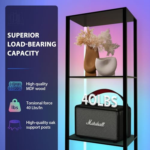 5 Tiers RGB Corner Shelf with LED Light, 63.78" Tall Display Shelf for Collectibles, LED Corner Floor Lamp with APP and Remote Control for Living Room Bedroom