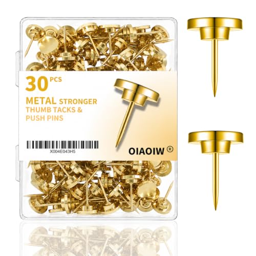Gold 30PCS Metal Thumb Tacks for Wall - Heavy Duty Push Pins, Anti-Rust