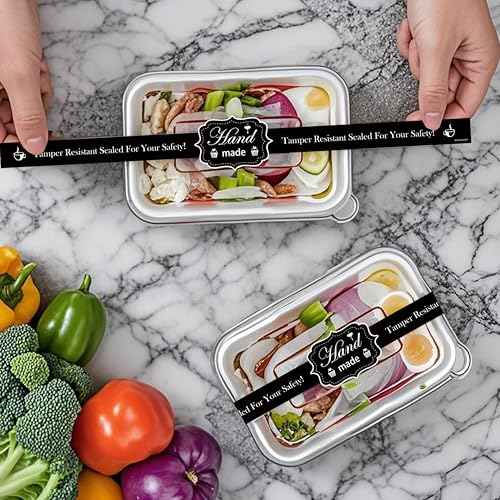 Food Retail Package Seal Stickers 9x1 Inch Safe Secure Tamper Evident Lids Stickers Tampers Proof 200 Pcs Tamper Evident Labels for Freshness Labels for Handmade Crafted Baking (Black)