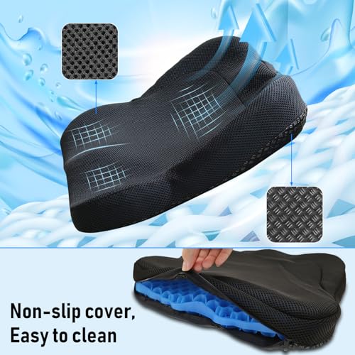 NEW-Vi Gel Seat Cushion XL 19.7x16.1x3.5 in Blue – Thick Honeycomb Gel, Breathable, Anti-Slip Cover