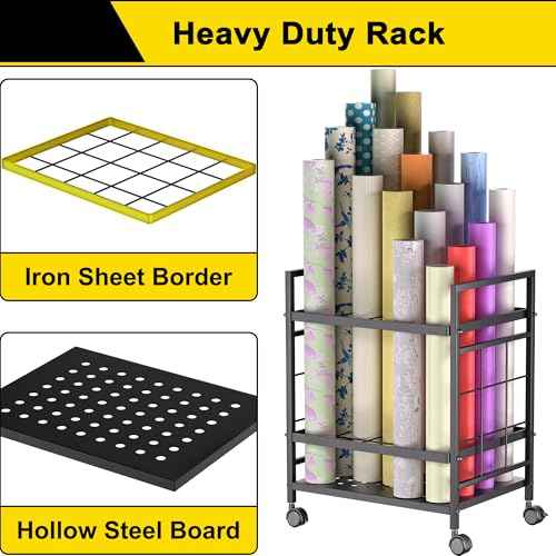 Blueprint Storage Rack, Blueprint Holder with Wheels, Used for Storing Blueprint/Carpet/Map/Poster/Architectural Construction Plan, 20 Slots(3.2" x 3.2"), Silent wheel for Home, Office, School(Black)
