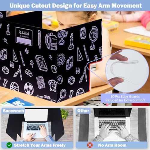 25-Pack Desk Dividers for Students with Privacy Shields, Ergonomic Arms Cutouts & Erasable Name Frames - Waterproof & Easy-to-Clean Test Dividers for Classroom, Exams, Office (Black)