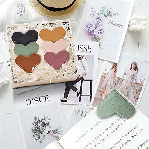 Leather Heart Bookmarks - Winjeto 6 Pieces Cute Corner Page Book Marks for Teachers Students Book Reading Lovers, for School Office Home Supplies (Heart£¨6pcs£©)