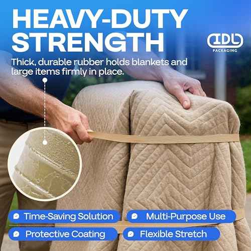 IDL Packaging 56" Strong, Elastic & Flexible Rubber Bands, Pack of 12, Beige - 2X Elasticity, 80% Natural Rubber - Extra Strong Mover Bands for Furniture, Boxes, Moving Blankets