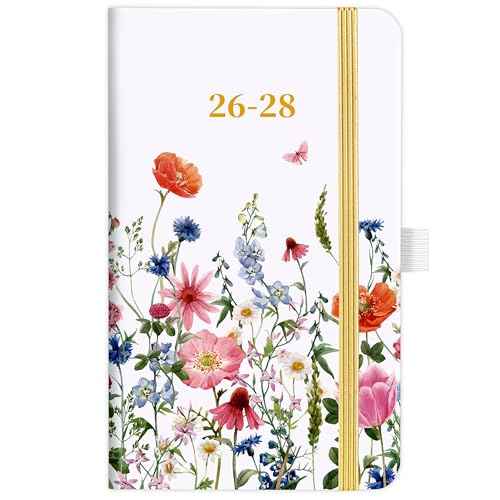 2026-2028 Pocket Calendar - Pocket Planner from Jan. 2026 to Dec. 2028, 3 Year Clendar Monthly Planner 2026-2028, 6.3" x 3.7", 60 Note Pages, Pen Holder, Pockets - Flowers