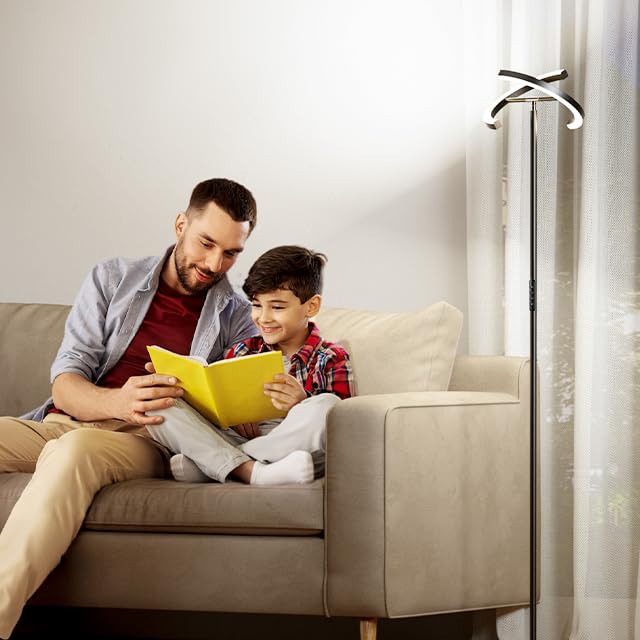 SIBRILLE Black LED Floor Lamp - Dimmable Uplighter with Remote & Rotatable Head
