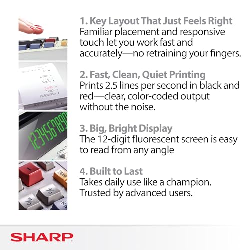 Sharp EL-1801V Ink Printing Calculator, 12-Digit LCD, Office & Business Use
