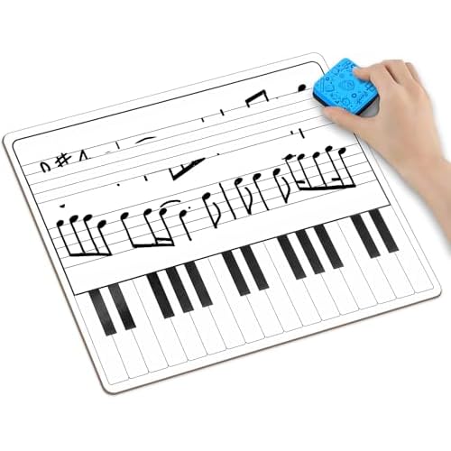 SCRIBBLEDO 10 Pack 11 x 14 Inch Piano Board Dry Erase White Boards Keyboard Double Sided Music Staff whiteboard for Kids Students, Musicians Music Class Supplies. (10 Erasers Included)