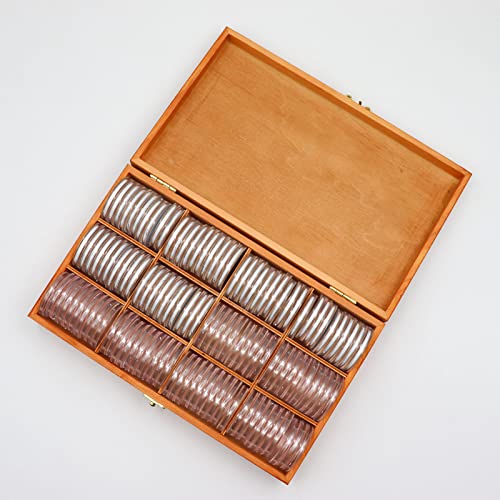 20-46 mm Wooden Coin Holder, 120 Pcs Highly Transparent Coin Capsules with Foam Gasket, Coins Collector Case Holder, Professional Coin Storage Case Box for Coin Collection (Bronze)