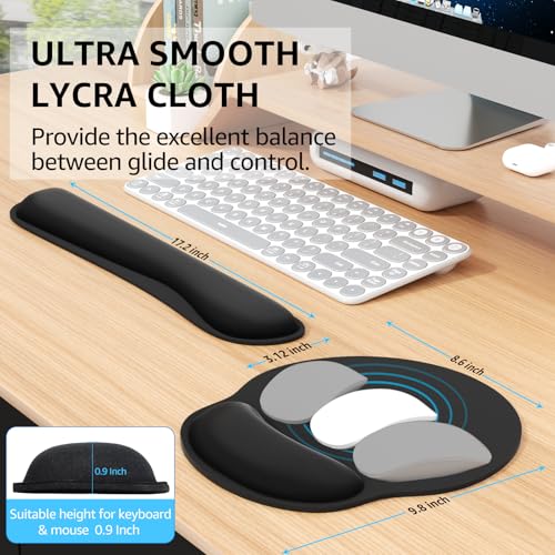 KTRIO Black Keyboard Wrist Rest & Large Mouse Pad with Wrist Support, Ergonomic