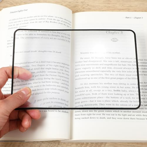 Dimeho 4-Pack Page Magnifying Sheets 3X & 5X, Lightweight Plastic Optical Fresnel Lenses, Card-Size Bookmark Magnifiers for Seniors & Low Vision