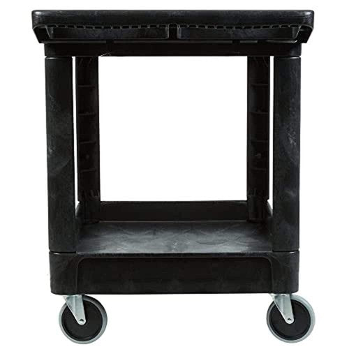 Rubbermaid Commercial Products 2-Shelf Utility/Service Cart, Medium, Black, Lipped Shelves, Ergonomic Handle, 500 lbs. Capacity, for Warehouse/Garage/Cleaning/Manufacturing