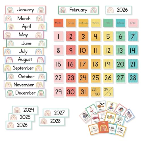 Eamay Rainbow Colorful Classroom Calendar Pocket Chart for Kids - Preschool & Kindergarten
