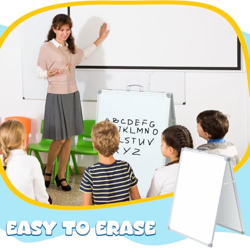 Lincia 24 x 18 Inch Portable Dry Erase Board with Stand, Foldable White Board Double Sided Whiteboard Easel, Silver Aluminum Frame with Metal Handle for Office Home School Teaching Demonstration