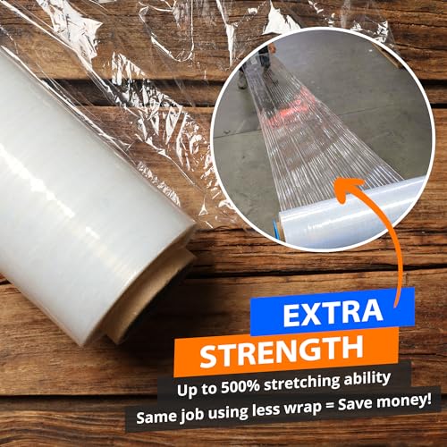 Lifetime Supplies 4 Pack Heavy Duty Clear Plastic Stretch Film 18" x 1500 Ft 80 Gauge - Industrial Shrink Wrap with Holder Included