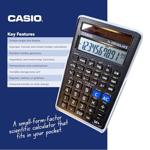 Casio fx-260 Solar II Scientific Calculator - Black, 10-Digit Display, Portable for Students