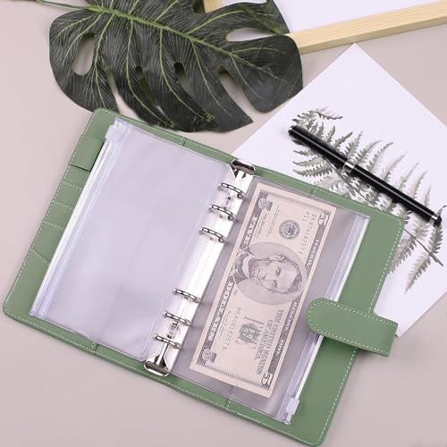 Green A6 Budget Binder with 12 Zipper Cash Envelopes and Sticky Notes - 7.4in LXWHYP