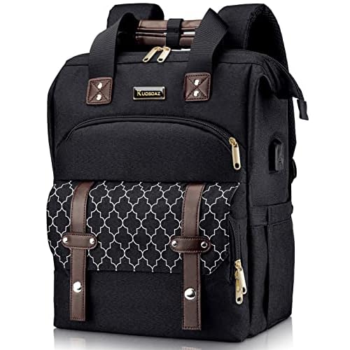 Laptop Backpack for Women Men, 17.3 Inch School Backpacks with USB Charging Port, Wide Open Large Backpack, Casual Daypacks for Travel College, Black