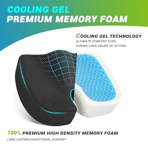 Cooling Gel Enhanced Memory Foam Orthopedic Support Cushion for Long Sitting - Back, Sciatica, Coccyx, Tailbone Pain Relief Pillow - for Office, Gaming, Car, Wheelchair