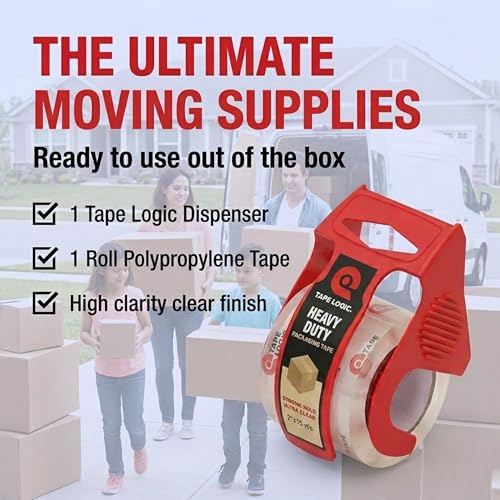 Tape Logic Heavy Duty Packing Tape with Dispenser - 2 Rolls, 2.6 Mil Clear Shipping Tape, 2 in x 25 yd, Industrial Strength