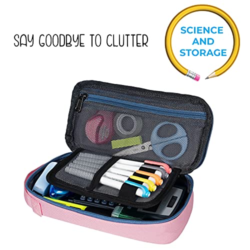 ECHSRT Pink Large Pencil Case with Handle, Aesthetic Stationery Organizer