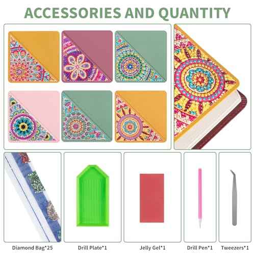 6 PCS Diamond Art Bookmarks, Diamond Painting Bookmarks for Book Lovers 5D DIY Bookmark Corner Bookmark Adults Crafts Diamond Art Kits for Adults Kids Home Office Beginner Adults Gift