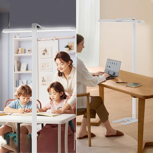 LED Desk Lamp for Home Office, Double Head Desk Lamp,24W Dimmable Desk Light 5 Color 5 Brightness Levels Office Lamp, Adjustable Gooseneck Office Light Eye Protection (White-Large Desk lamp)