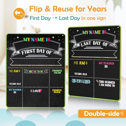 4 Thought First & Last Day of School Chalkboard Sign, 11x14 Double-Sided, Classic Grid Vertical