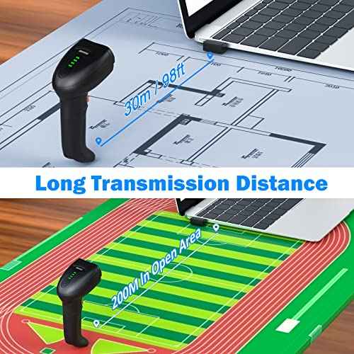 Symcode Barcode Scanner Wireless with Auto-Sensing Stand,Handheld 1D Laser Cordless Bar Code Scanner with Battery Level Indicator and Multiple Scanner to One Receiver