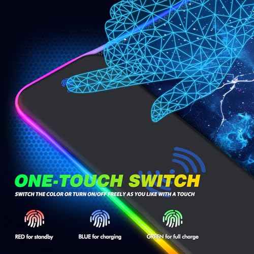 AIMSA RGB Gaming Mouse Pad with Wireless Charging, Large Keyboard Mouse Pad with 14 LED Light Modes, Non-Slip Rubber Base Waterproof Desk Pad for Home Office Decor, Blue Purple Cosmic Nebula