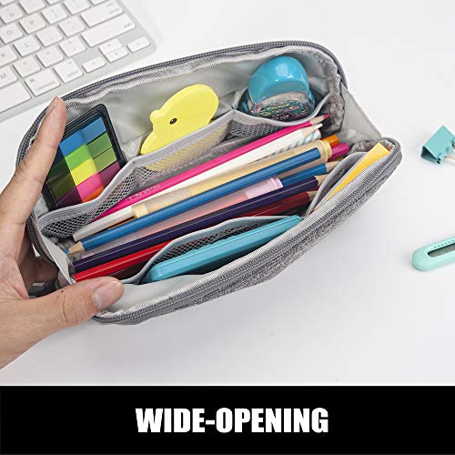Sooez Grey Wide-Opening Pencil Pen Case - Lightweight Spacious Organizer