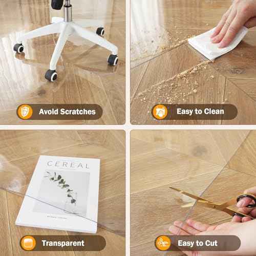 Royhom Clear Chair mat for Hardwood Floor 48 x 60 Inches, Clear Floor Mat for Rolling Chairs, Desk Hard Surface Pad, Waterproof Rectangle Protector Pad