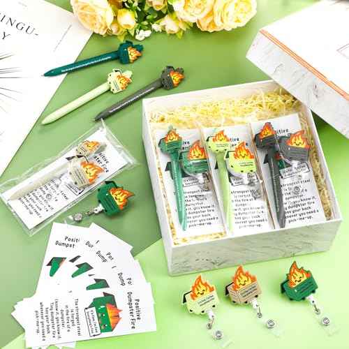 48 Sets Dumpster Fire Gifts Nurse Practitioner Appreciation Funny Ballpoint Pens Badge Reel Retractable Bookmarks Rad Tech Week Gifts for Nurse Practitioner Staff Coworkers Christmas Party Favors