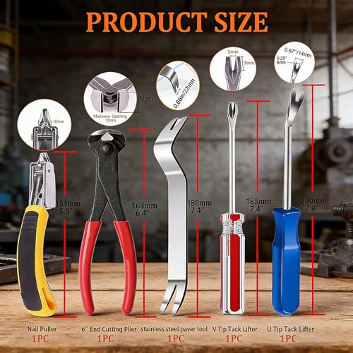 OFCOX 5-Piece Upholstery Staple Remover Tool Set—Heavy-Duty Nail Pullers with Leather Zipper Bag