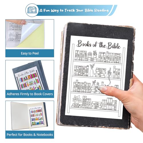 Books of The Bible Tracker Sticker ?Bible Books Shelf Coloring Page, Bible Reading Tracker, Customizable Dashboard Stickers for Scripture Study, Tracking,Bible Organization(Black)
