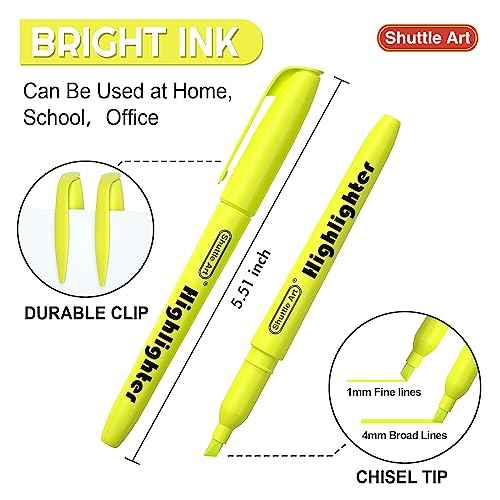 Shuttle Art 144 Pack Highlighters, Yellow Highlighter Pen Bulk with Versatile Chisel Tip Dry-Quickly Non-Toxic Highlighter Markers for Adults Kids Highlighting in Home School Office