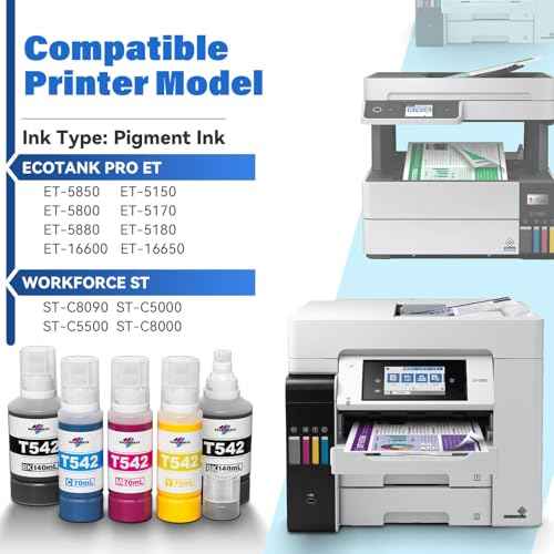 542 Ink Refill Bottles Compatible for Epson Ecotank ET-5850 ET-5150 ET-5800 ET-5170 ET-5880 ET-5180 ET-16600 ET-16650 ST-C5000 Printers, Compatible for Epson 542 Ink Refill Bottles Pigment (5 Packs)