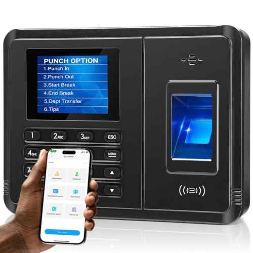App-Based Time Clock for Small Business with 10 IC Cards ? Clock in Machine for Employee Fingerprint Attendance, Time Card Machine No Monthly Fee, iOS/Android Compatible