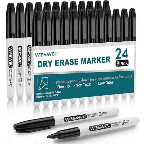 Dry Erase Markers,24 Pack Black Fine Tip Whiteboard Markers, Round Point Low Odor Dry Erase Marker for School Office and Home