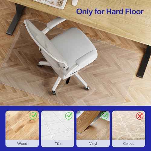 Delamu Office Chair Mat for Hardwood Floor, 30"¡¿48" Office Computer Desk Chair Mat, Clear PVC Heavy Duty Floor Protector Mats for Rolling Chairs