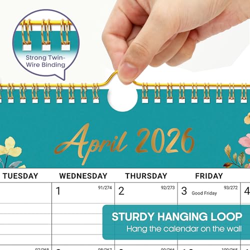Taja Floral 2026-2027 21-Month Wall Calendar April to December 2027, 14.7x11.5 Inches