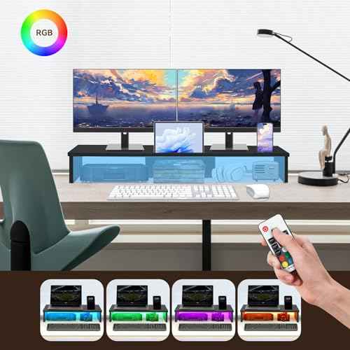TV Riser Stand with LED Lights, 42.5in Super Large Monitor Stand with Phone Tablet Holder, Tabletop TV Stand Riser for Desk, Desktop Organizer for Computer, TV, Laptop, Printer