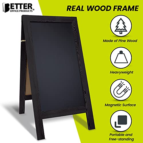 Better Office Products Black Magnetic A-Frame Chalkboard Sign 20x40 Outdoor Sidewalk Display