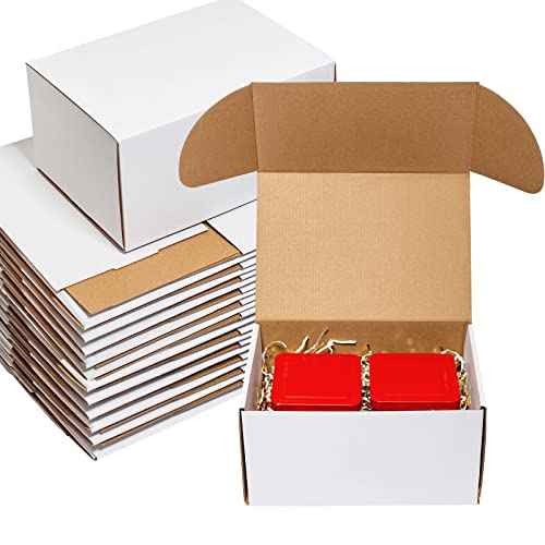 10x7x5" 25 Pack Shipping Boxes - White Corrugated Cardboard Mailing Boxes for Small Business - Flat Empty Literature Mailer Packaging Supplies