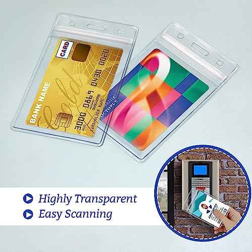 200 Pcs Clear Plastic Vertical Name Badge ID Card Holders