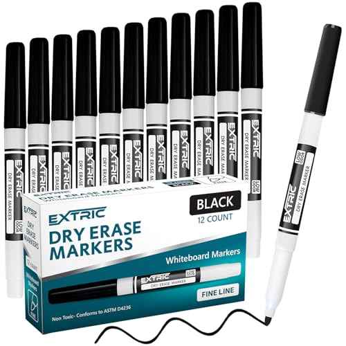 EXTRIC Black Dry Erase Markers Fine Tip, 12 Count Whiteboard Markers, Fine Point Dry Erase Marker, Dry Erase Markers for Kids, White Board Markers Dry Erase