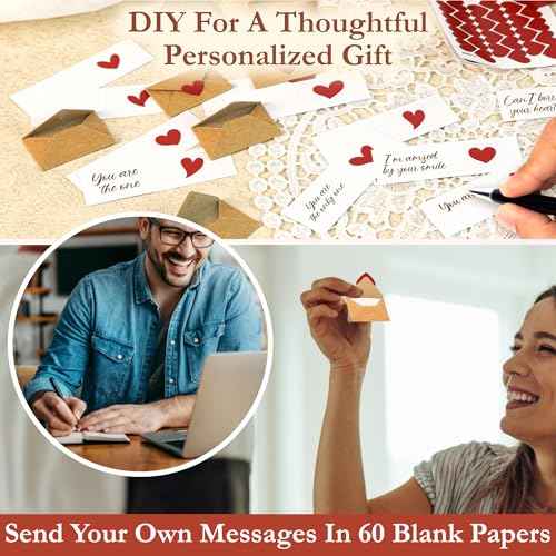 60 Blank Note Cards And Envelopes - Mini Envelopes With Blank Cards, Tiny Valentines Day Card, Little Love Notes For Him, Her, Wife, Husband - Cute Birthday, Christmas Gifts For Girlfriend Boyfriend