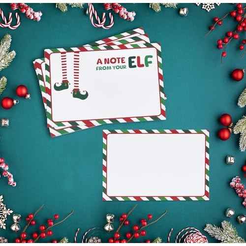 Gift Boutique - 50 Count Christmas Elf Notes Cards To Kids 4" x 6" Cardstock Magical Elves Letters, A Note From Your Elf Legs Design for Students, Surveillance Report & Kids Activities Stationery Set