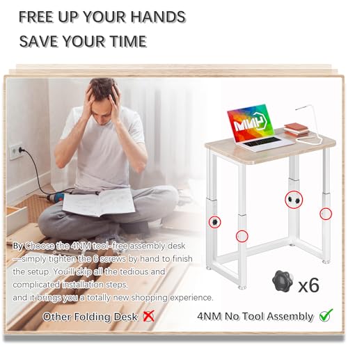 4NM Cloud Oak 27.5-inch Foldable Portable Desk with Wheels - Space-Saving Home Office Table