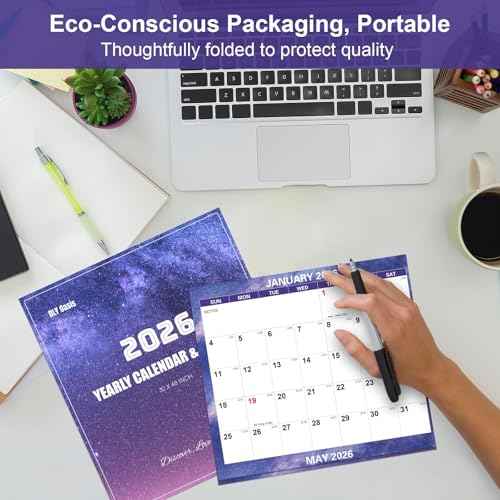 32" x 48" 2026 Wall Calendar Dry Erase - Folded Large Starry Sky Wall Calendar 2026, Wet & Dry Erasable, Laminated 12-Month Annual Yearly Planner, Reversible, Horizontal/Vertical, Purple